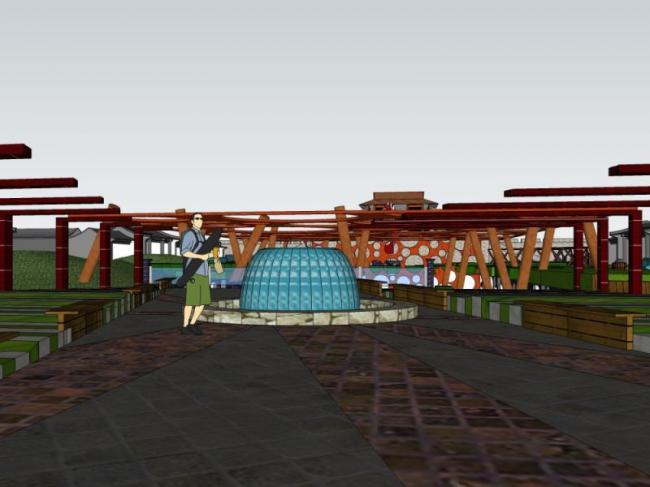 Sketchup景观模型|广场景观，现代风格