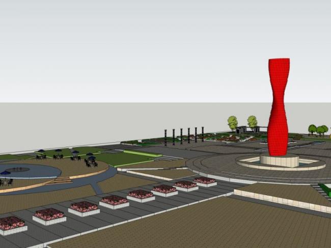 Sketchup景观模型|广场景观，现代风格