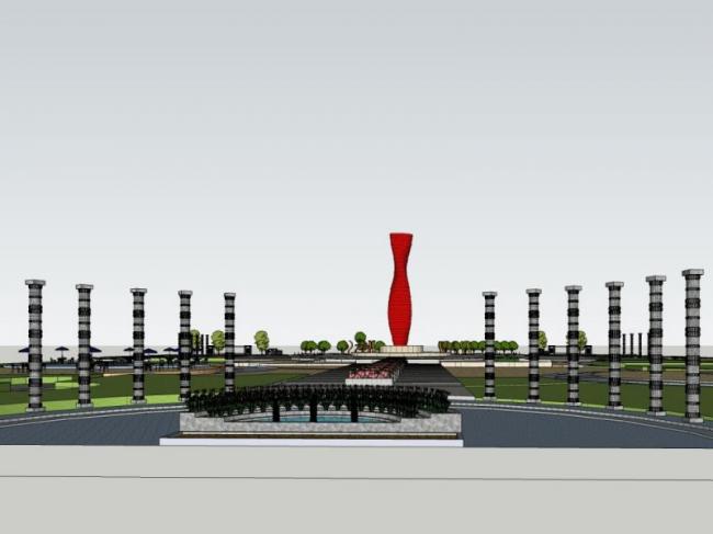 Sketchup景观模型|广场景观，现代风格