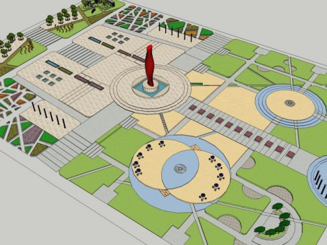 Sketchup景观模型|广场景观，现代风格