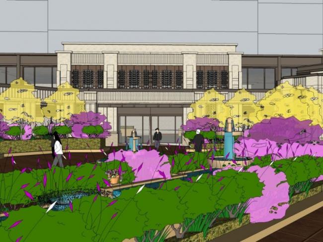 Sketchup景观模型|小区入口景观，古典风格