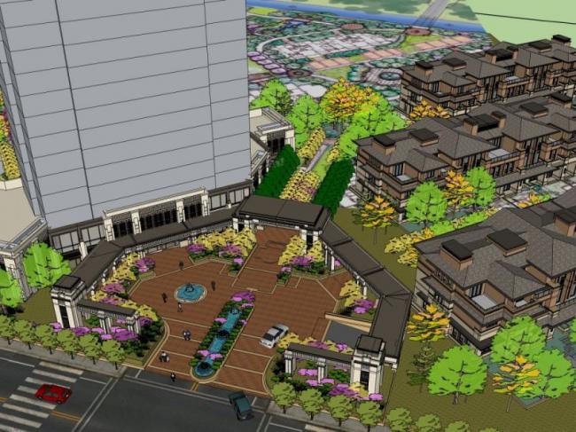 Sketchup景观模型|小区入口景观，古典风格