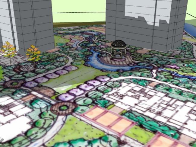 Sketchup景观模型|小区入口景观，古典风格