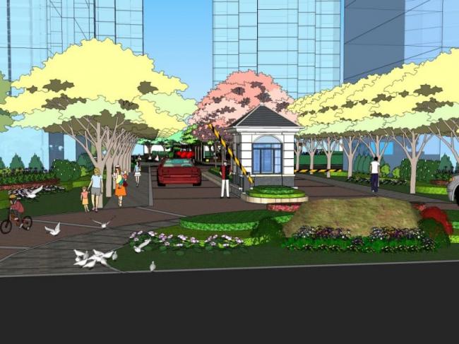 Sketchup景观模型|住宅景观，小区景观，现代中式风格