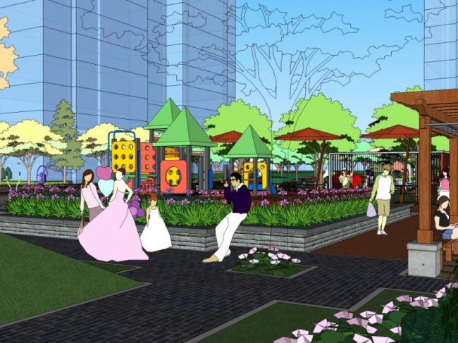 Sketchup景观模型|住宅景观，小区景观，现代中式风格