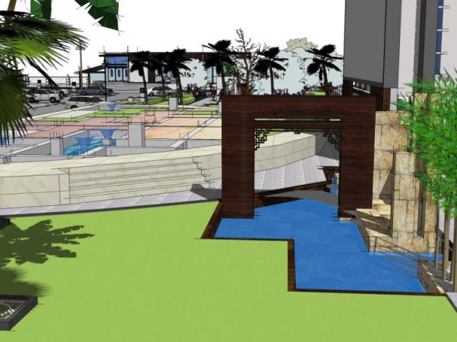 Sketchup景观模型|广场景观，停车场景观，新中式风格