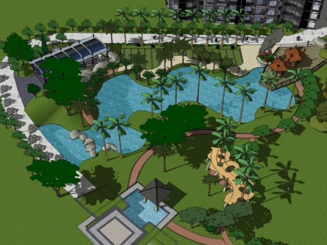 Sketchup景观模型|小区景观，古典风格