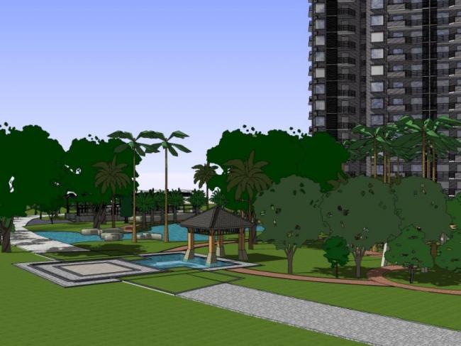 Sketchup景观模型|小区景观，古典风格