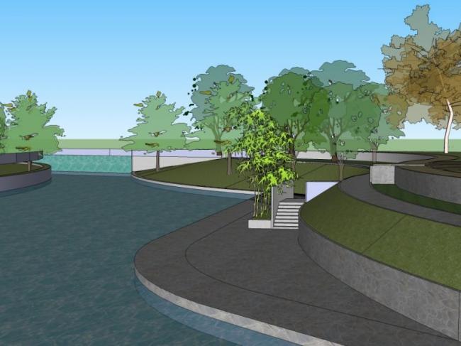 Sketchup景观模型|滨水景观，现代风格