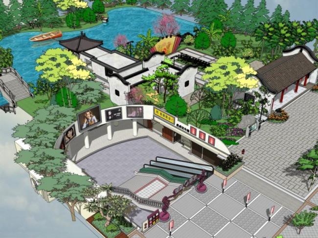 Sketchup景观模型|公园景观，新中式风格