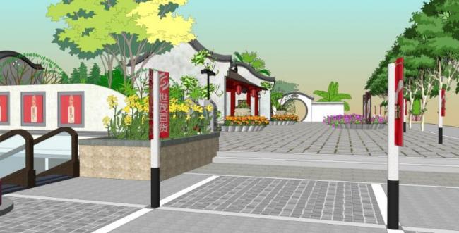 Sketchup景观模型|公园景观，新中式风格