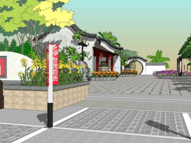Sketchup景观模型|公园景观，新中式风格