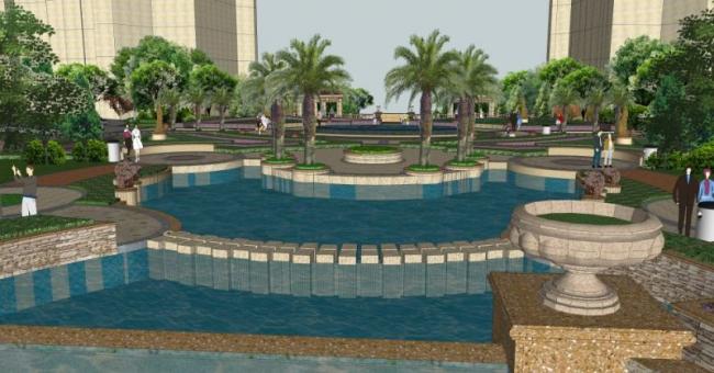 Sketchup景观模型|小区景观，住宅景观，欧式风格，古典风格