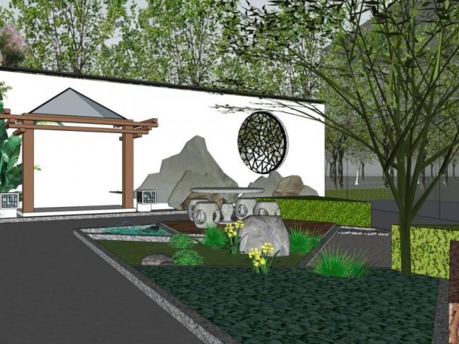Sketchup景观模型|庭院景观，中式风格