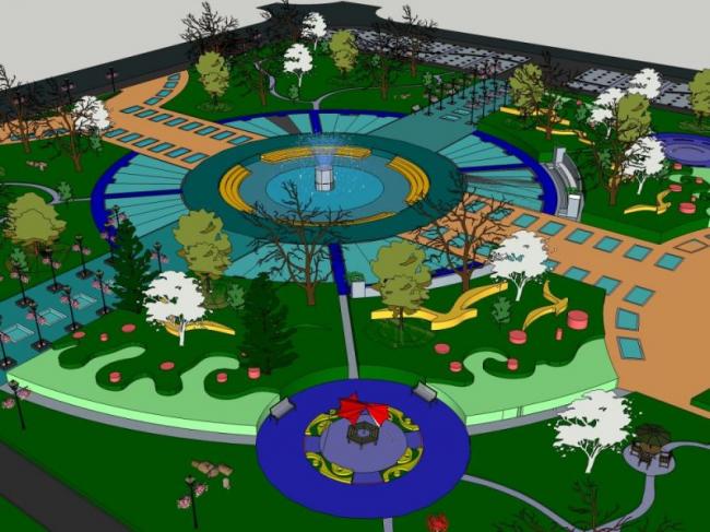 Sketchup景观模型|广场景观，现代风格