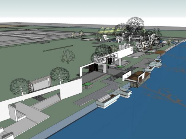 Sketchup景观模型|滨水景观，现代风格