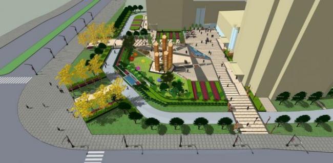 Sketchup景观模型|商业景观广场景观，现代风格