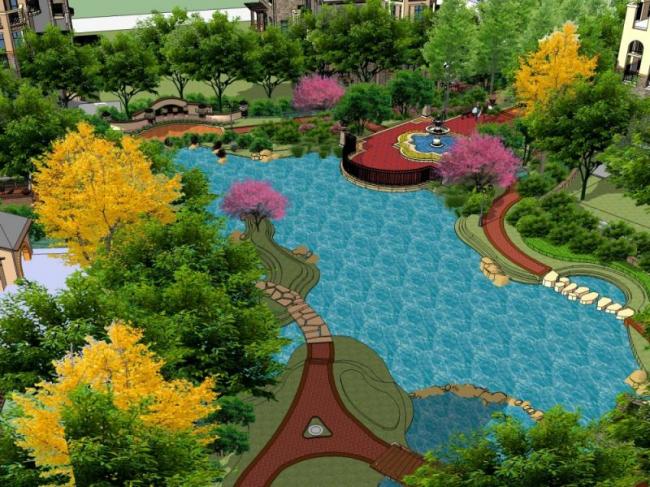 Sketchup景观模型|别墅景观，住宅景观，古典风格