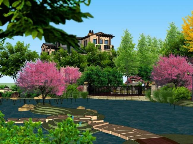 Sketchup景观模型|别墅景观，住宅景观，古典风格