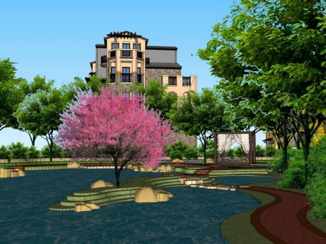 Sketchup景观模型|别墅景观，住宅景观，古典风格
