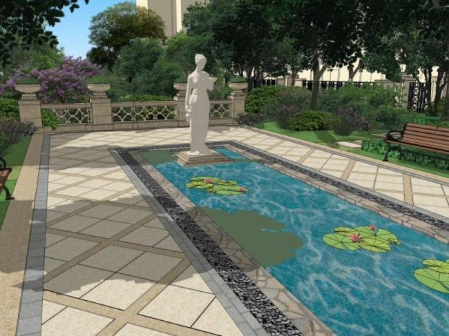 Sketchup景观模型|住宅景观，庭院景观，西班牙风格，古典风格