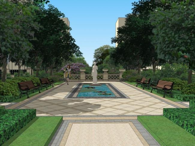 Sketchup景观模型|住宅景观，庭院景观，西班牙风格，古典风格
