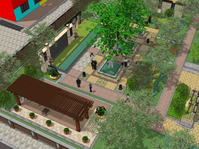 Sketchup景观模型|小区景观，住宅景观，现代风格