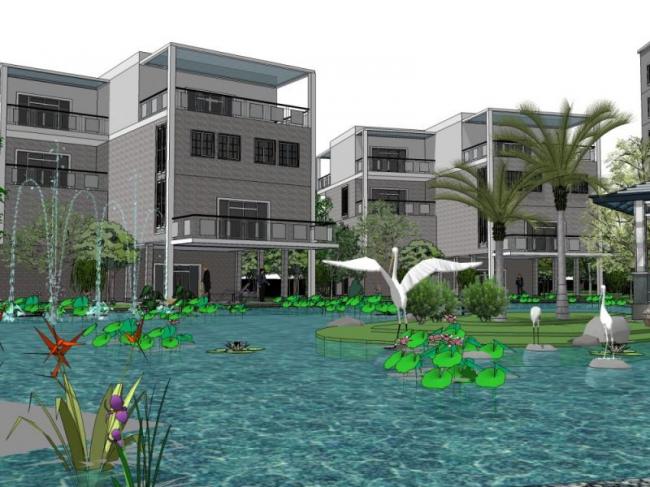 Sketchup景观模型|办公景观，现代风格