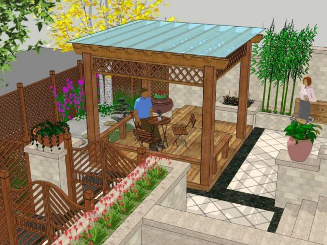 Sketchup景观模型|庭院景观，古典风格