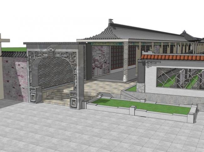 Sketchup景观模型|办公景观，接待中心，中式风格