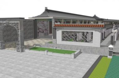 Sketchup景观模型|办公景观，接待中心，中式风格-BIM建筑网
