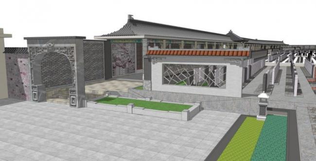 Sketchup景观模型|办公景观，接待中心，中式风格