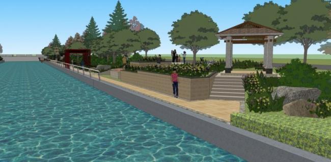 Sketchup景观模型|滨水景观，现代风格