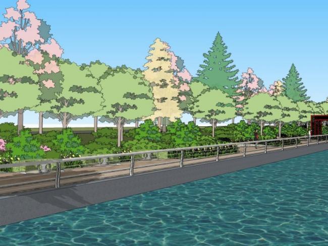 Sketchup景观模型|滨水景观，现代风格