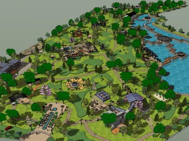 Sketchup景观模型|公园景观，现代中式风格