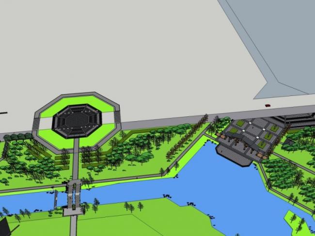 Sketchup景观模型|公园景观，滨水景观，中式风格