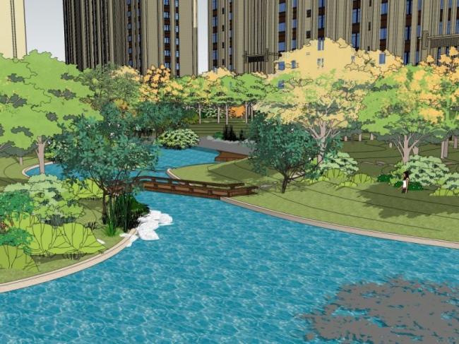 Sketchup景观模型|小区景观，住宅景观，古典风格
