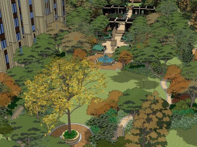 Sketchup景观模型|小区景观，住宅景观，古典风格