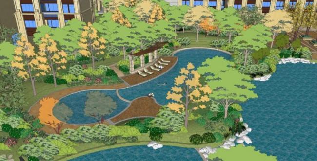 Sketchup景观模型|小区景观，住宅景观，古典风格