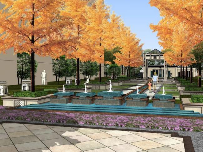 Sketchup景观模型|小区景观，住宅景观，古典风格
