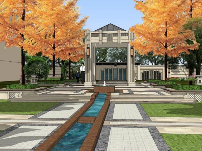 Sketchup景观模型|小区景观，住宅景观，古典风格