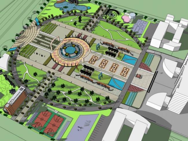 Sketchup景观模型|广场景观，现代风格