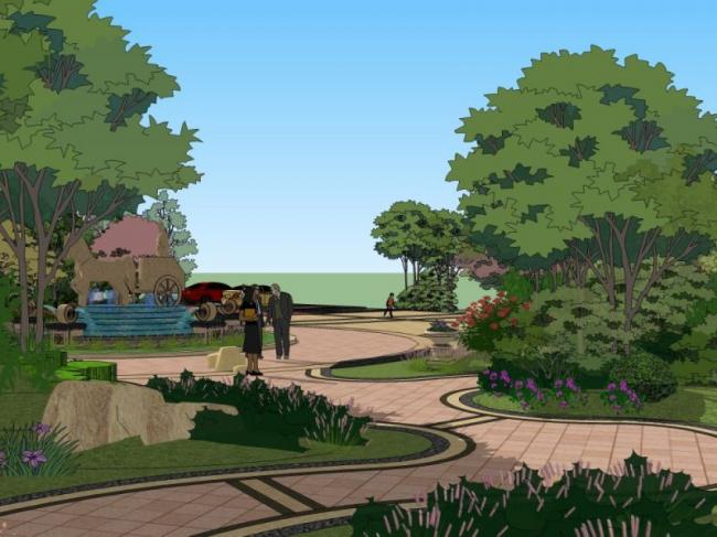 Sketchup景观模型|小区景观，住宅景观，古典风格