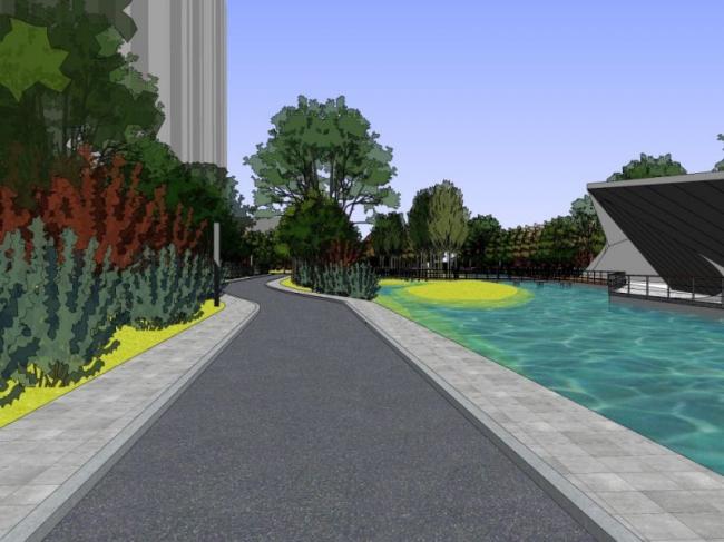 Sketchup景观模型|滨水景观，现代风格
