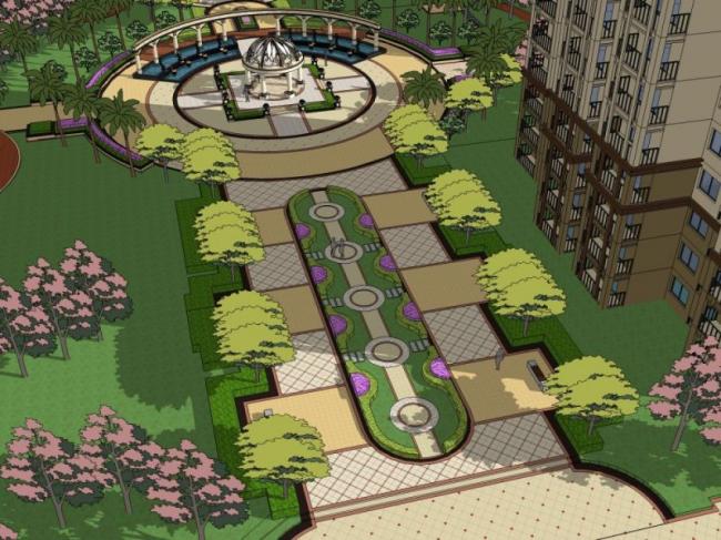 Sketchup景观模型|小区景观，住宅景观，古典风格