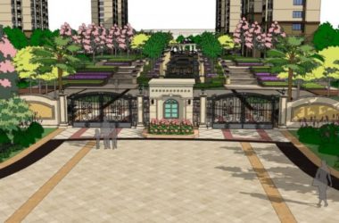 Sketchup景观模型|小区景观，住宅景观，古典风格-BIM建筑网