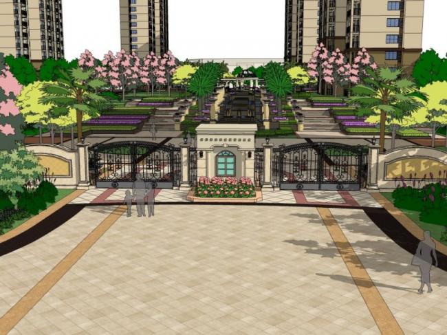 Sketchup景观模型|小区景观，住宅景观，古典风格