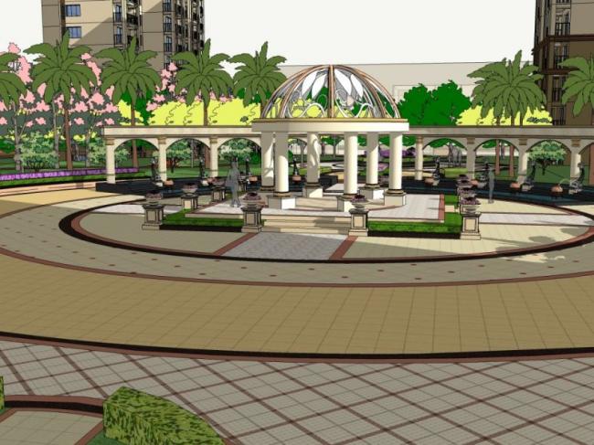Sketchup景观模型|小区景观，住宅景观，古典风格