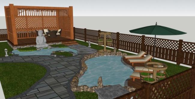 Sketchup景观模型|别墅庭院，中式风格