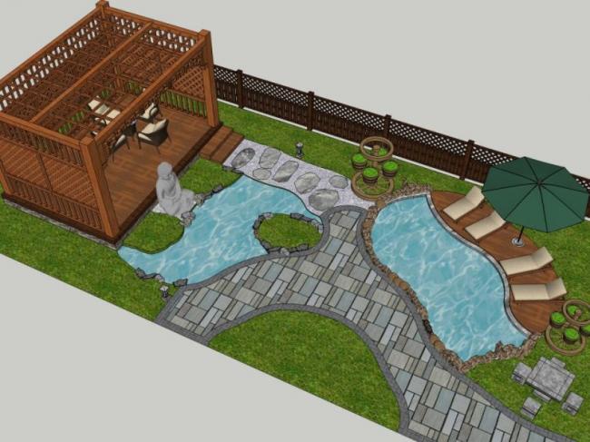 Sketchup景观模型|别墅庭院，中式风格
